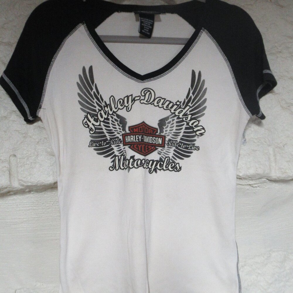 Harley Davidson Wings Logo Cap Sleeve Ringer Tee